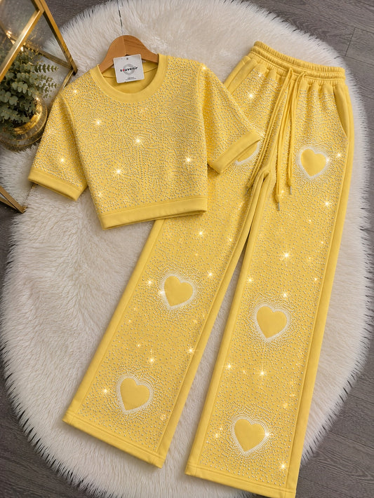 Women's Premium Heart Rhinestone Co-Ord Set