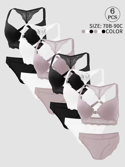 Pack of 6 Women's Bra & Panty Set – Soft Comfortable Everyday Lingerie Combo