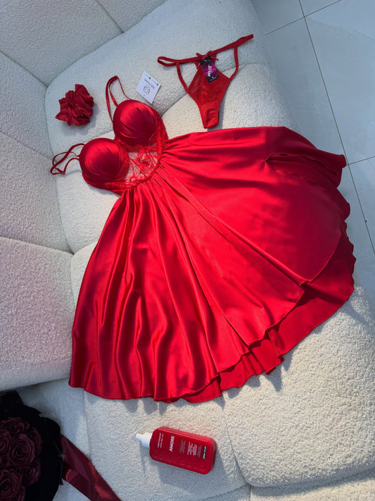 Scarlet Romance 5-Piece Satin & Lace Lingerie Set