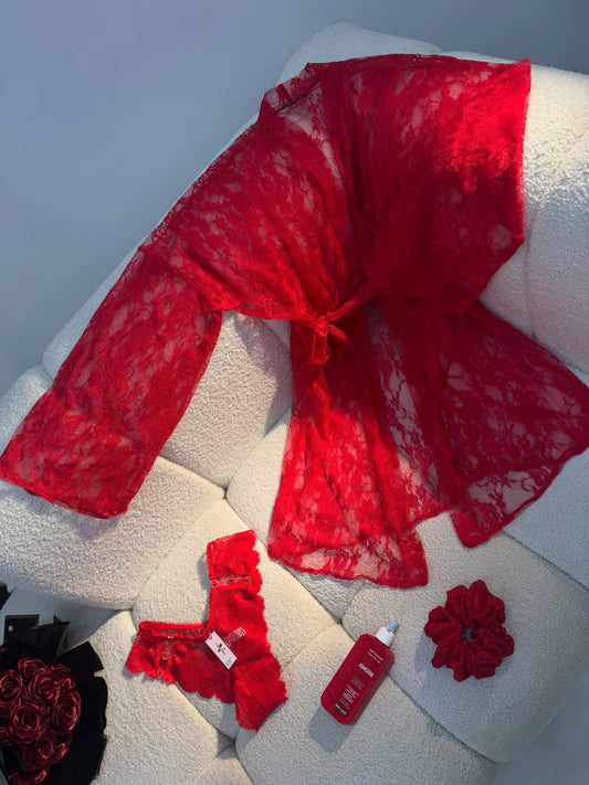Scarlet Romance 5-Piece Satin & Lace Lingerie Set