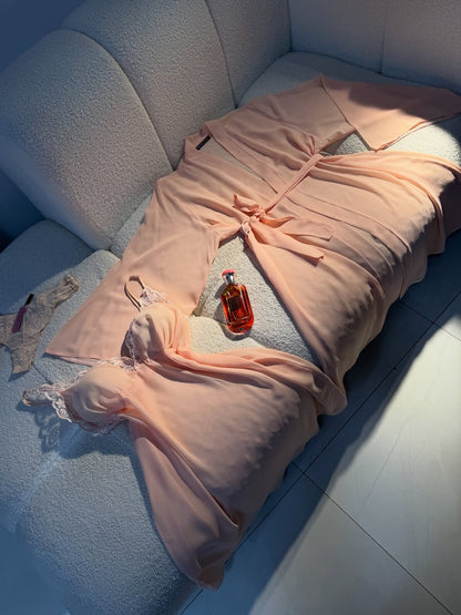 Luxury Satin Lace Nightwear Set for Women – Soft & Elegant Sleepwear (Peach)