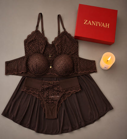 ❤️ Zanivah Luxury Lace Lingerie Set (Brown)