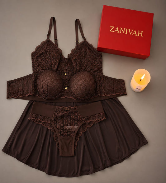 ❤️ Zanivah Luxury Lace Lingerie Set (Brown)