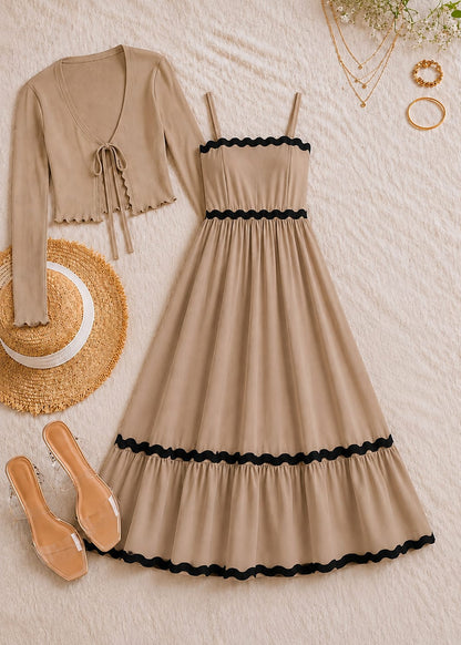 Zanivah Scallop Trim Dress Set with Cardigan co-ord