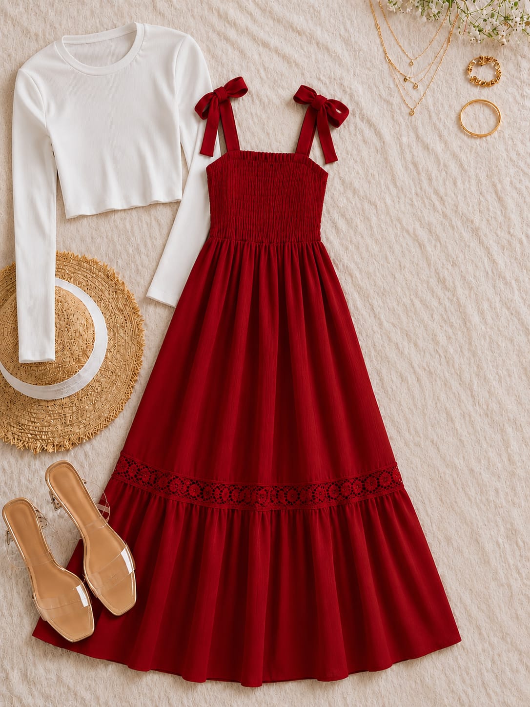 Bow Strap Maxi Dress with Shrug Set
