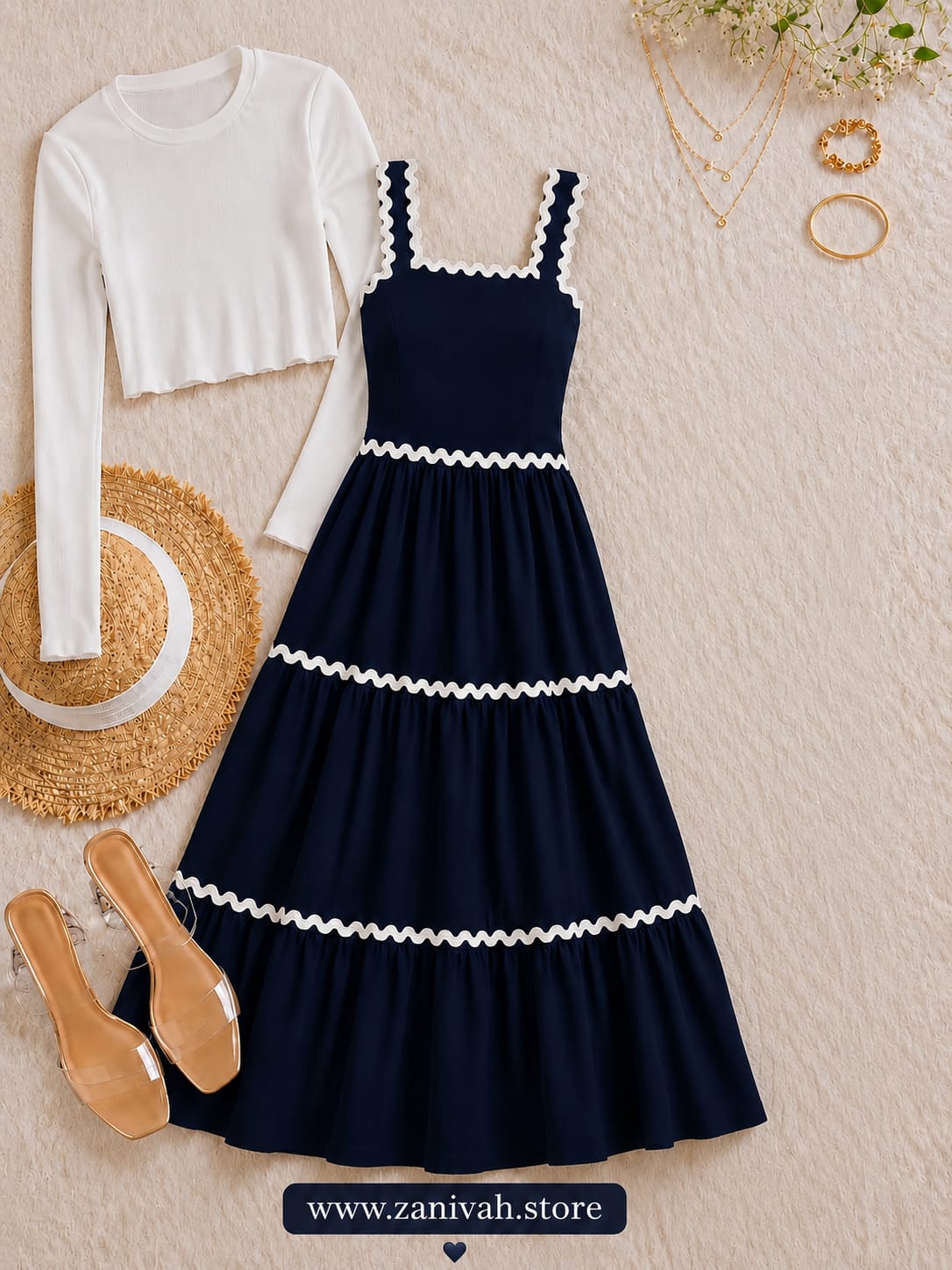 Zanivah Scallop Trim Dress Set with Cardigan co-ord