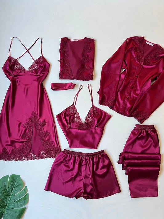 ✨ Zanivah 6-Piece Luxe Satin Silk Loungewear Set