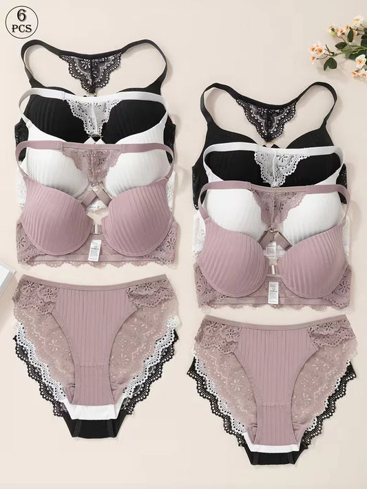 Pack of 6 Women's Bra & Panty Set – Soft Comfortable Everyday Lingerie Combo