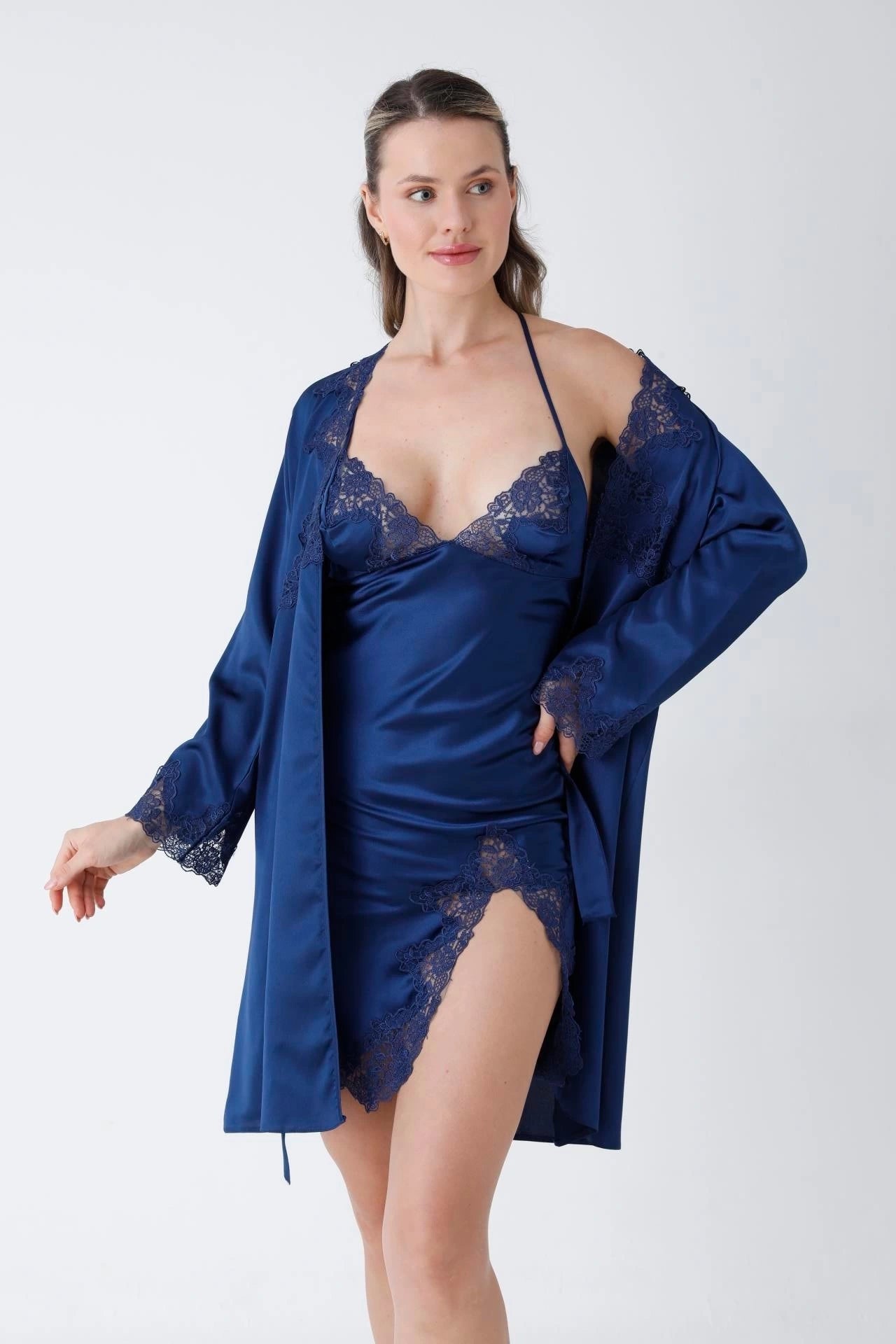 ✨ Zanivah 6-Piece Luxe Satin Silk Loungewear Set (Blue)