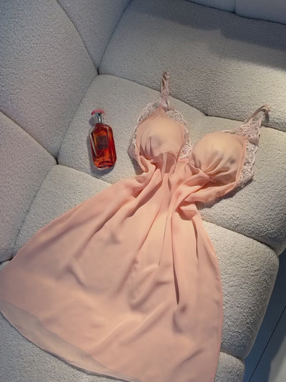 Luxury Satin Lace Nightwear Set for Women – Soft & Elegant Sleepwear (Peach)